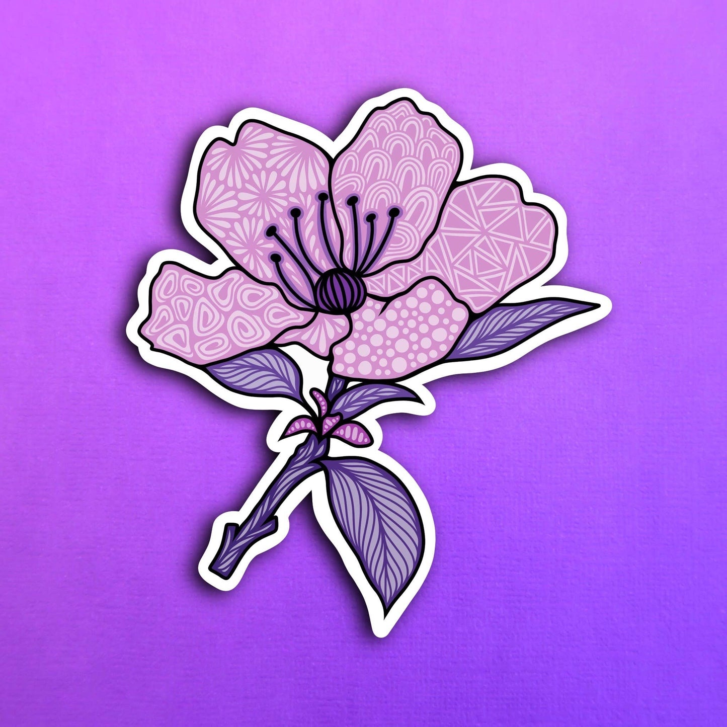 Purple Flower Waterproof Sticker
