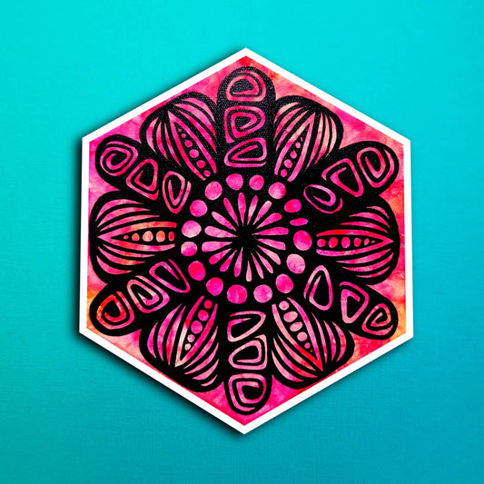 Ink Pink Flower Waterproof Sticker
