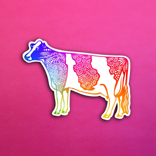 Rainbow Cow Waterproof Sticker