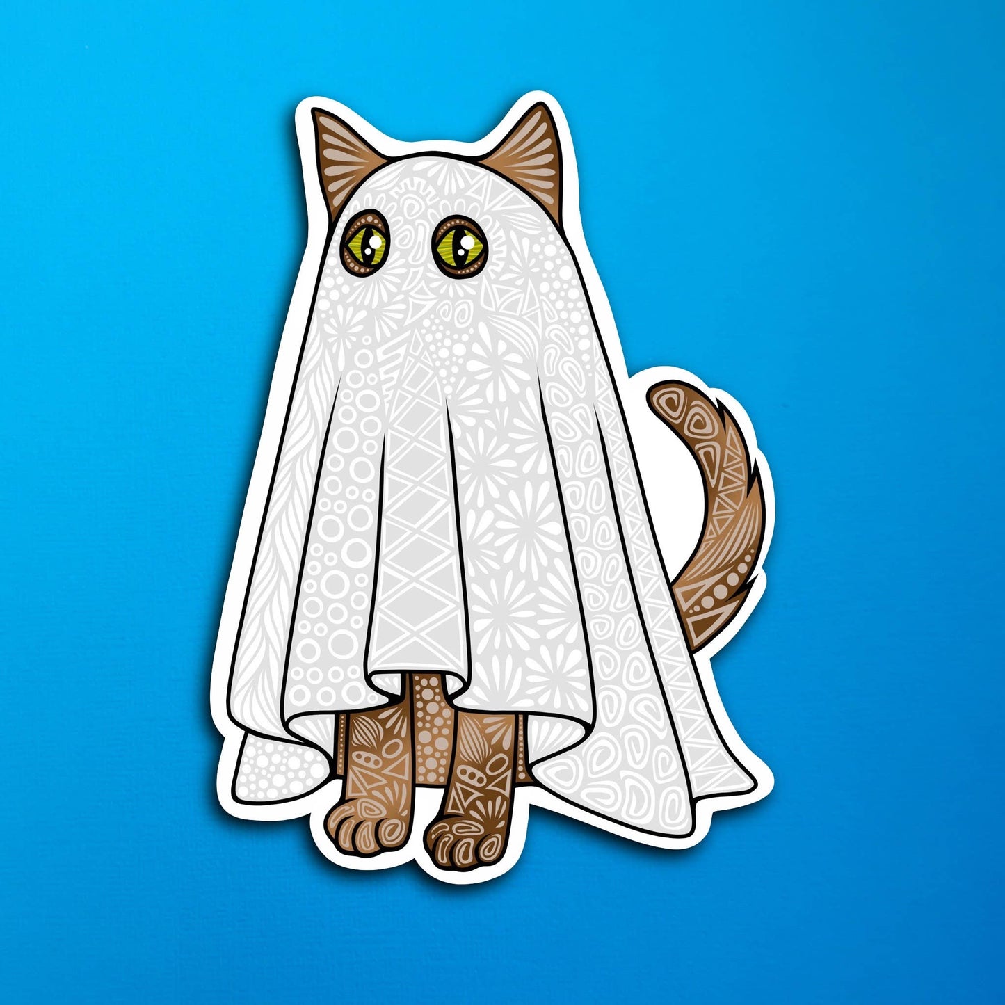 Brown Ghost Cat Waterproof Sticker