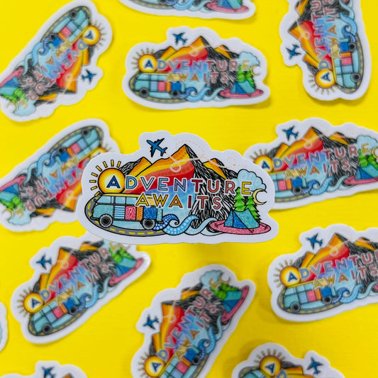 Mini Adventure Waits Waterproof Sticker