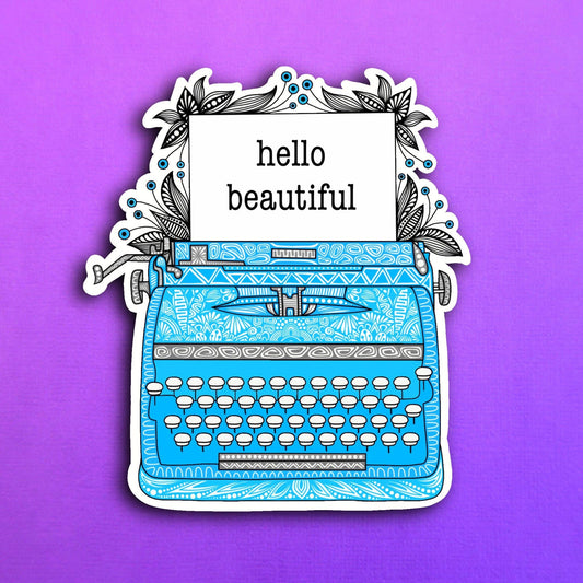 Blue Typewriter Waterproof Sticker