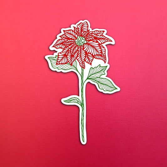 Poinsettia December Birth Flower Waterproof Sticker