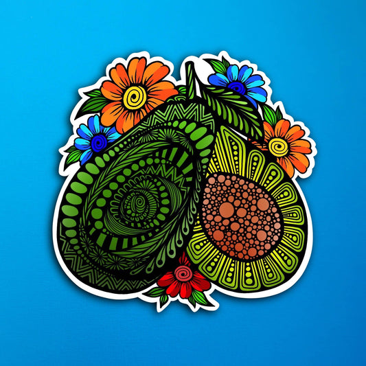 Floral Avocado Waterproof Sticker