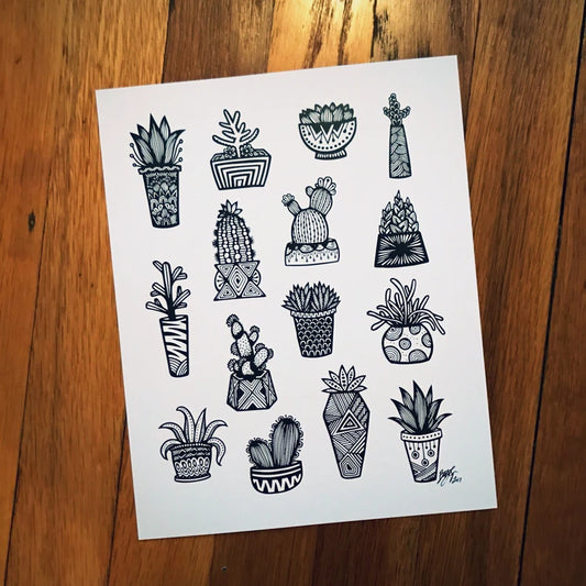 Little B&W Succulents Print