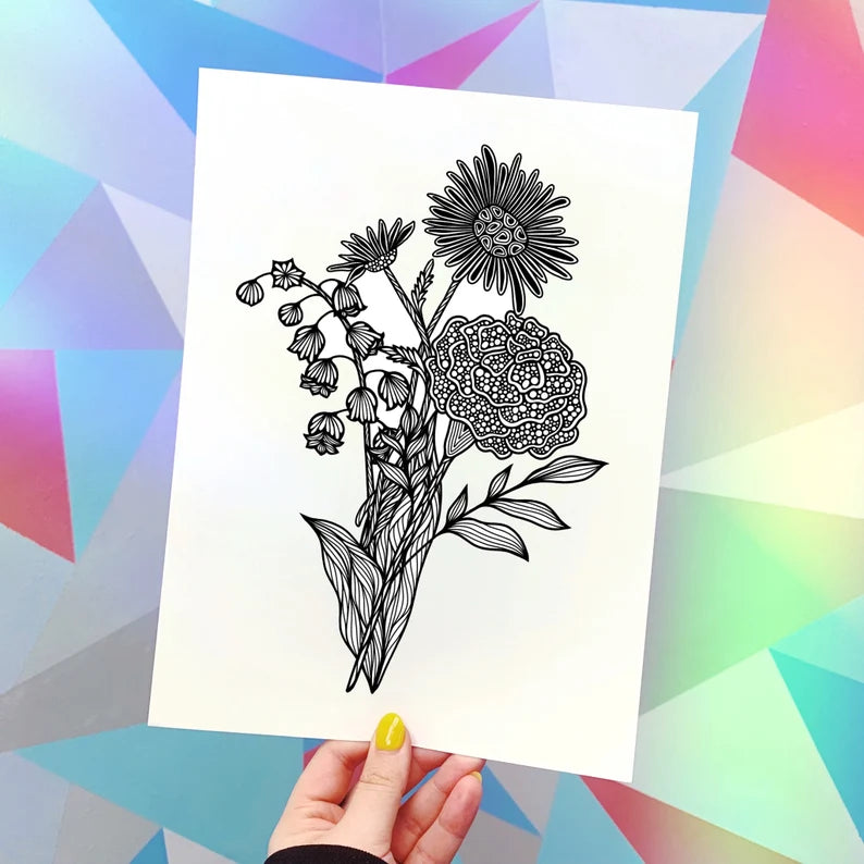 Custom DIGITAL FILE BW Birth Flower - Single or Multiple
