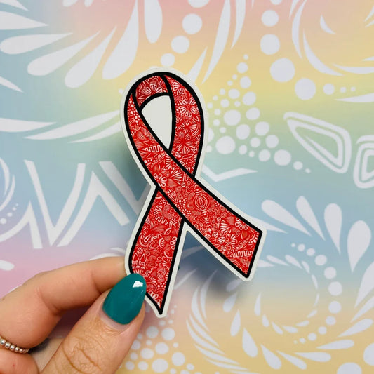 Misprinted Red Ribbon Waterproof Sticker