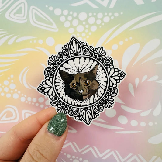 Misprinted Floral the Cat Waterproof Sticker