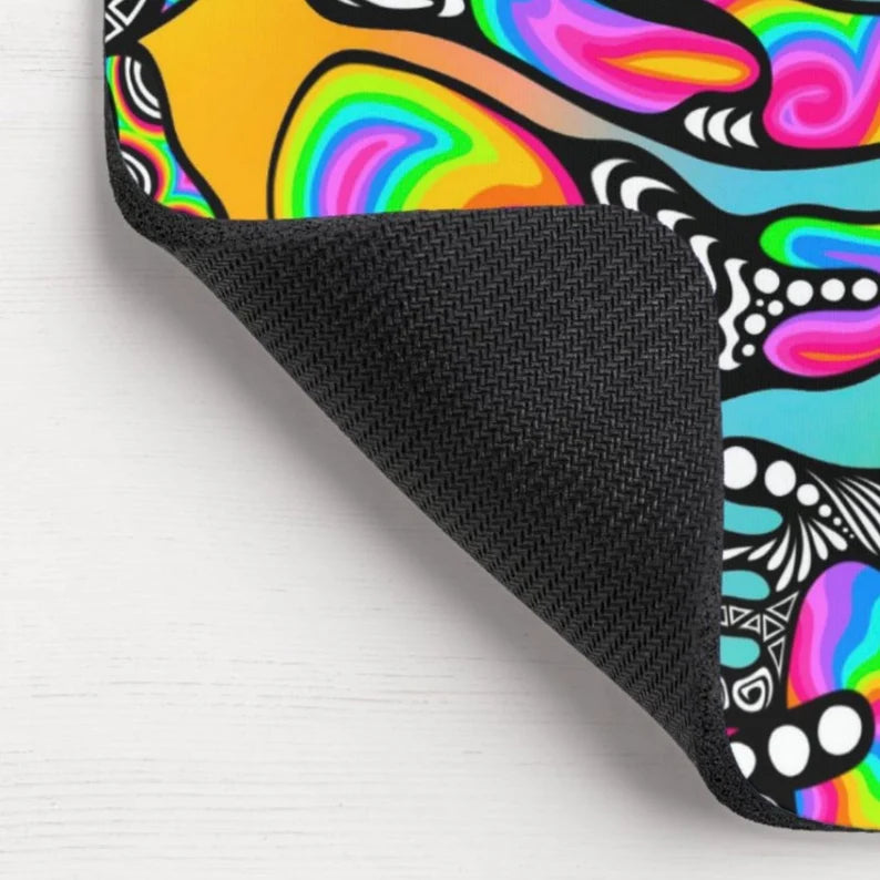Trippy Mushroom Rainbow Background Mouse Pad