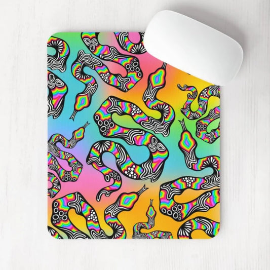 Trippy Snake Rainbow background Mouse Pad