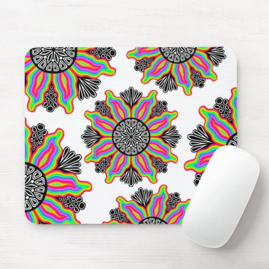 Trippy Flower White Background Mouse Pad