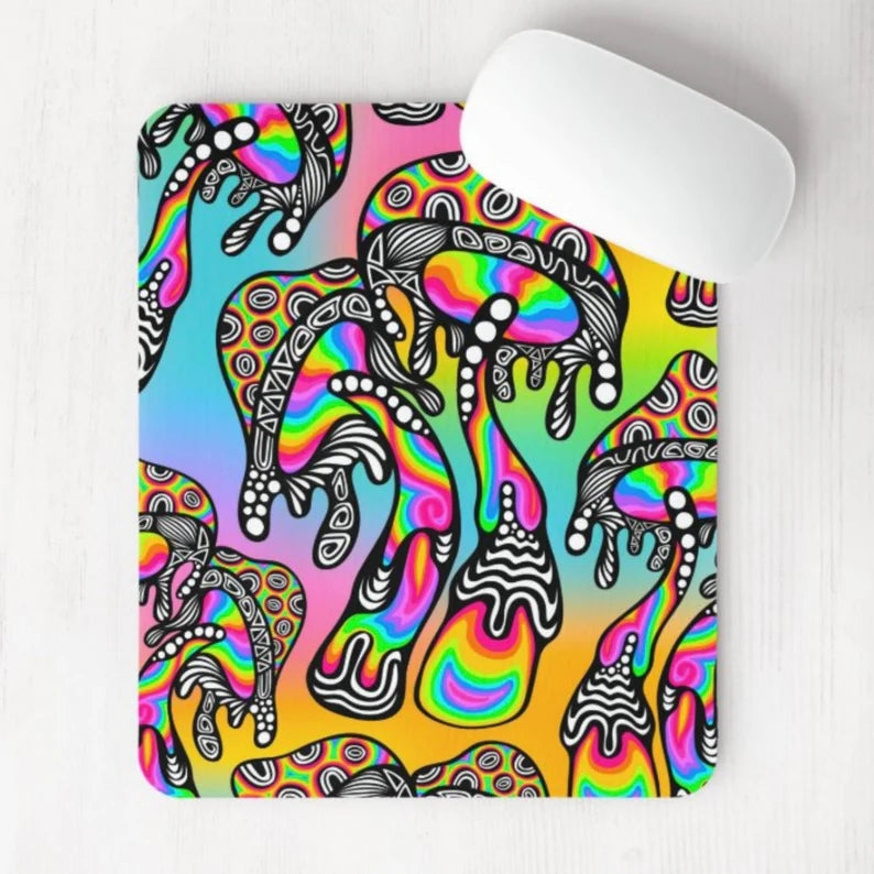 Trippy Mushroom Rainbow Background Mouse Pad