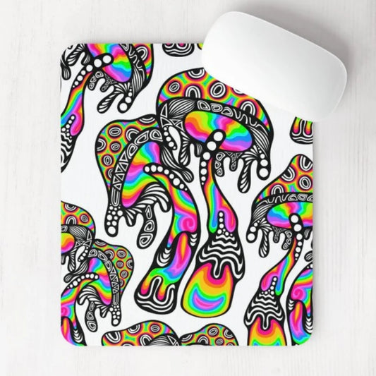 Trippy Mushroom White Background Mouse Pad