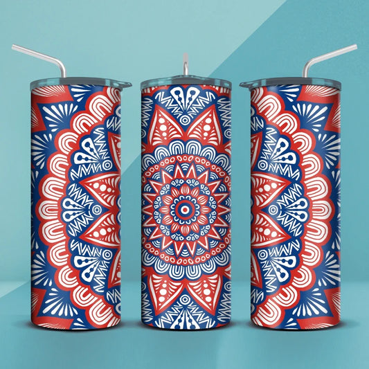Red White and Blue Mandala Tumbler 20oz