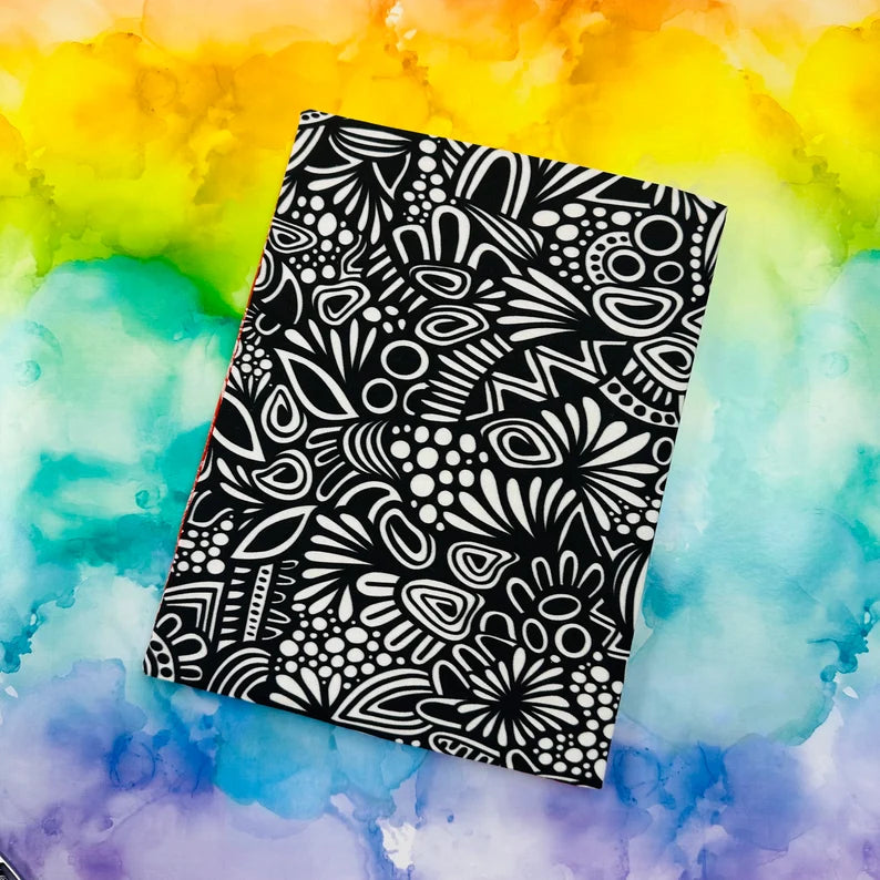 Red Black and White Doodle Fabric Covered Notebook & Pen (red 1)