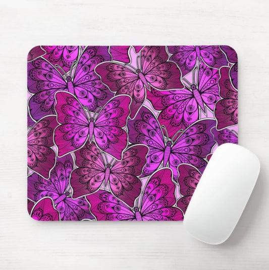 Pink Butterfly Mouse Pad